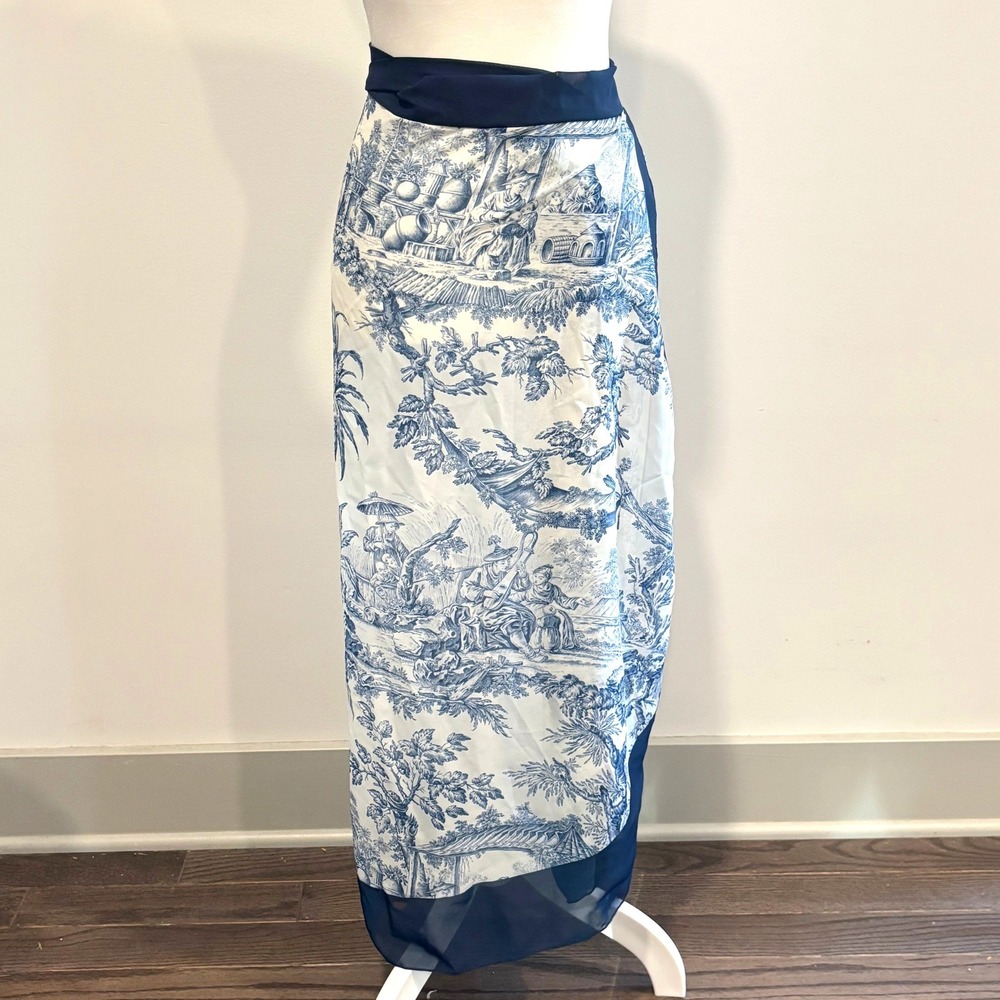 Scenic Toile Print Womens Wrap Maxi Skirt Small Chiffon French Country 21917